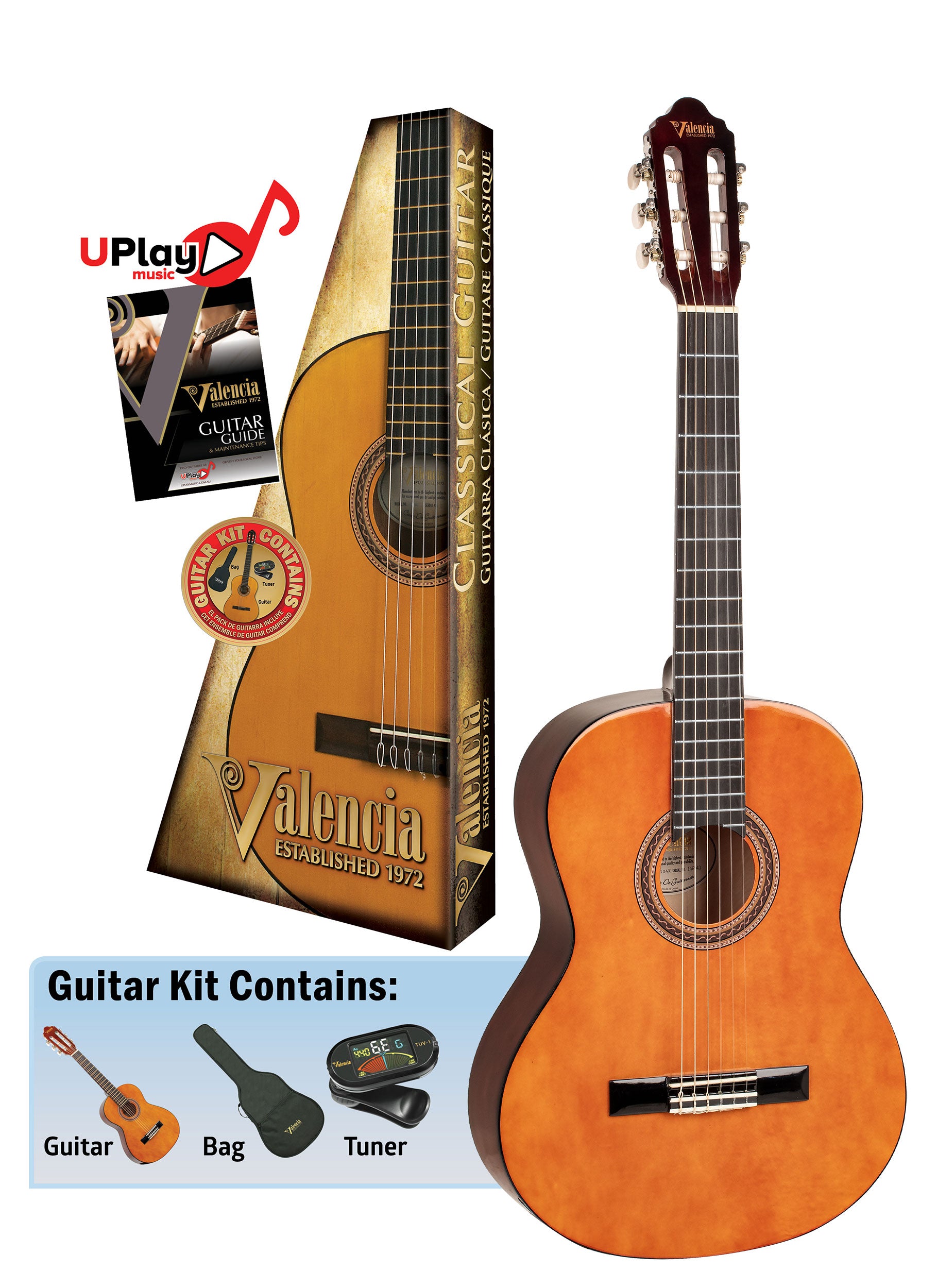 Valencia | VC104K | Classical Guitar Package | Full Size | Natural Valencia | VC104K | Classical Guitar Package | Full Size | Natural